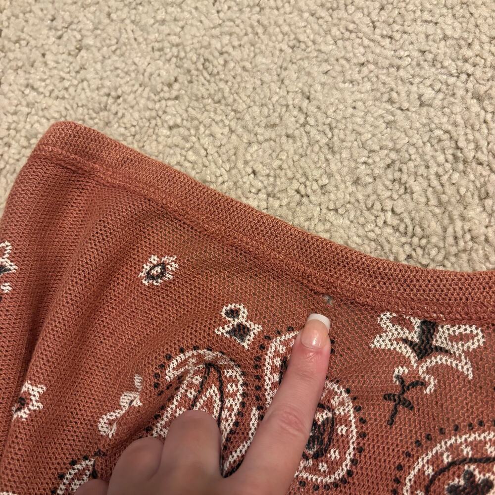 Free People Top Womens Small Paisley Knit Oversized Boho Festival Terracotta - Picture 15 of 16